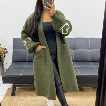 Manteau Long Bi-Matière à Motifs Cœur