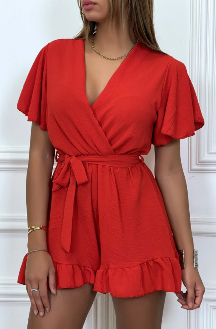Combi-Short Rouge à Volants